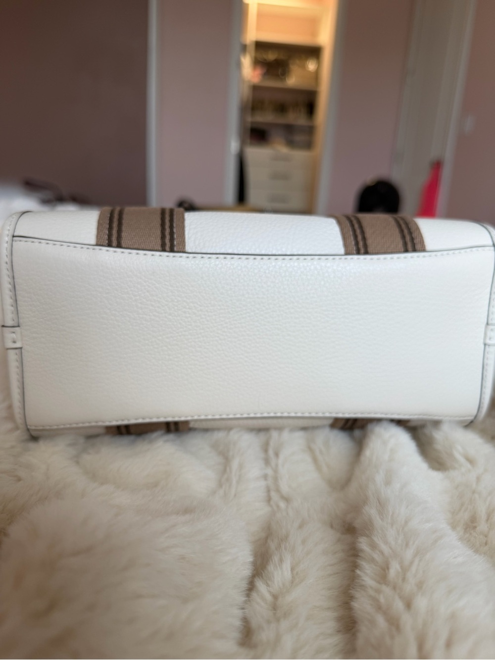 Coach Smith Tote 24 Chalk Pebbled Leather Crossbody CZ414 Ivory Brown Strap - Picture 5 of 9